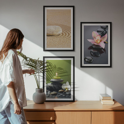 Set di 3 quadri Motivi rilassanti in pietra zen