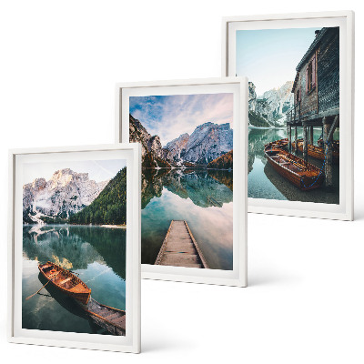Composizione di quadri Lago, montagne, barche, cottage
