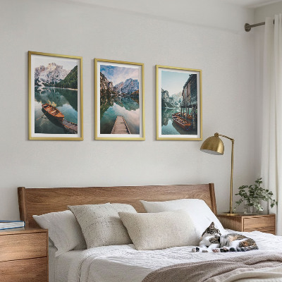 Composizione di quadri Lago, montagne, barche, cottage