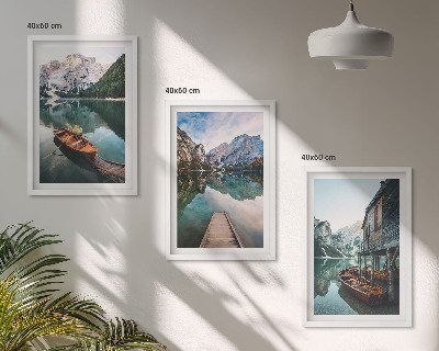 Composizione di quadri Lago, montagne, barche, cottage