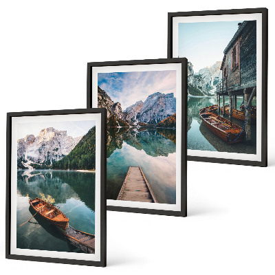 Composizione di quadri Lago, montagne, barche, cottage