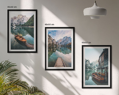 Composizione di quadri Lago, montagne, barche, cottage