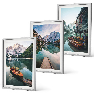 Composizione di quadri Lago, montagne, barche, cottage