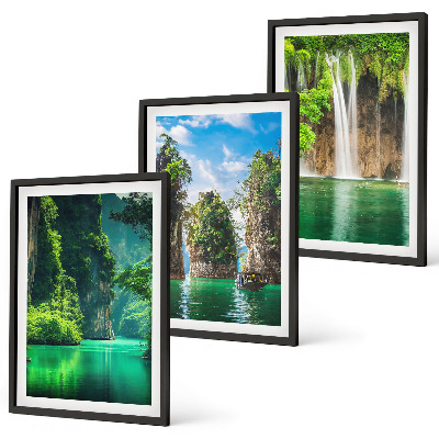 Set di 3 quadri Paesaggi verdi cascate