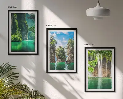 Set di 3 quadri con paesaggi naturali di cascate verdi