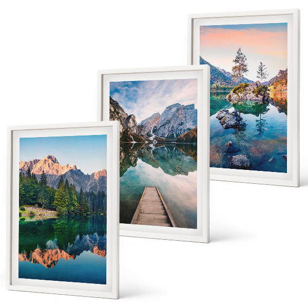 Set di 3 quadri foresta riflessa dei laghi di montagna