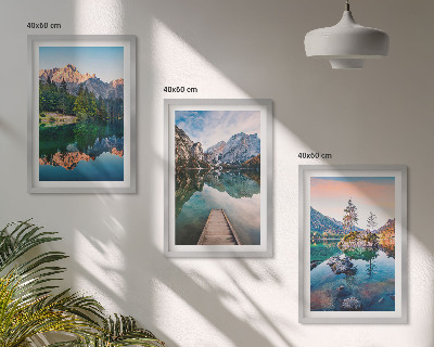 Set di 3 quadri foresta riflessa dei laghi di montagna