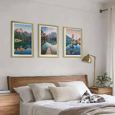 Set di 3 quadri foresta riflessa nei laghi di montagna
