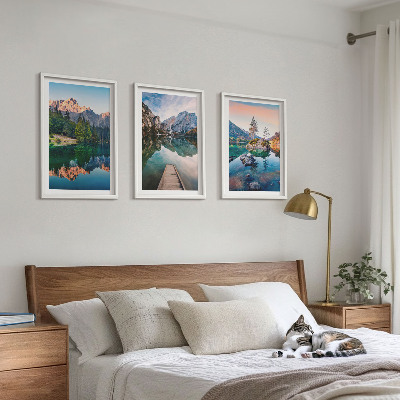 Set di 3 quadri foresta riflessa dei laghi di montagna
