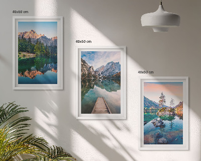 Set di 3 quadri foresta riflessa dei laghi di montagna
