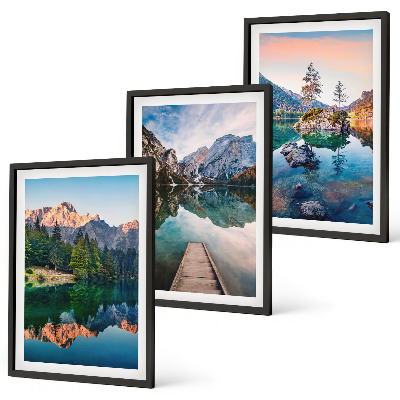Set di 3 quadri foresta riflessa dei laghi di montagna