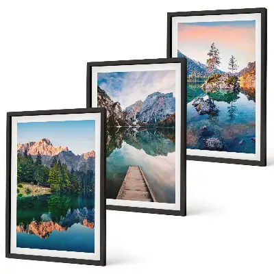 Set di 3 quadri foresta riflessa nei laghi di montagna