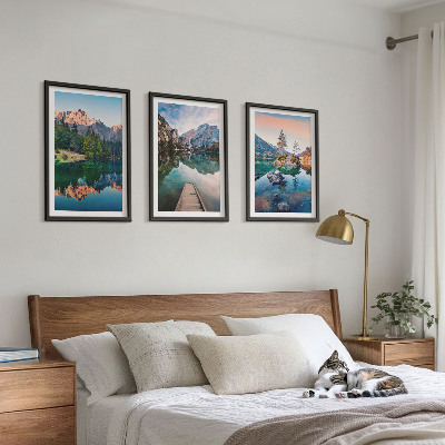 Set di 3 quadri foresta riflessa dei laghi di montagna