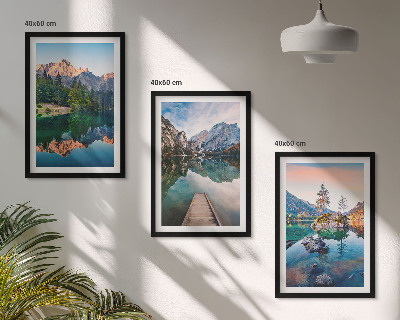 Set di 3 quadri foresta riflessa dei laghi di montagna