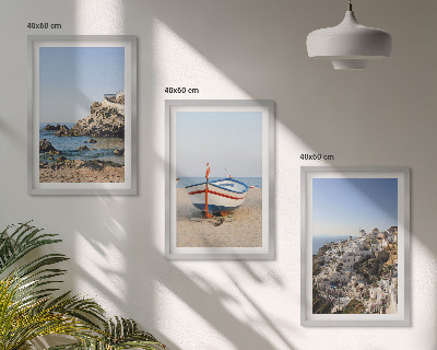 Composizione di quadri Panorami della Grecia con una barca e delle case