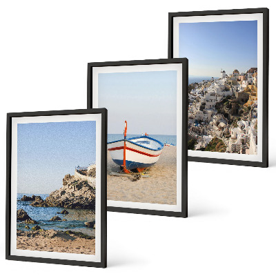 Composizione di quadri Panorami della Grecia con una barca e delle case