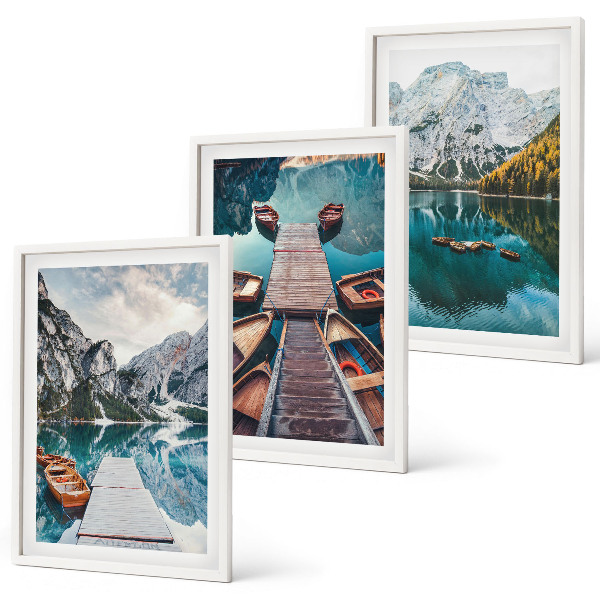 Set di 3 quadri Lago, ponti, montagne