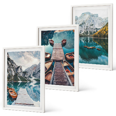 Set di 3 quadri Lago, ponti, montagne