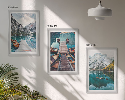 Set di 3 quadri Lago, ponti, montagne
