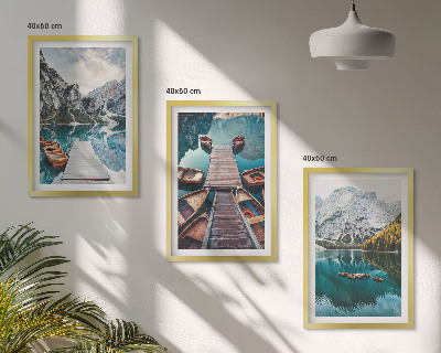 Set di 3 quadri Lago, ponti, montagne