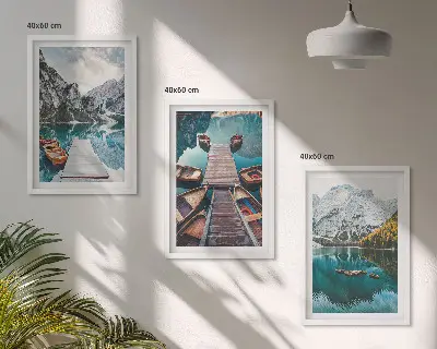 Set di 3 quadri con lago, ponti e montagne
