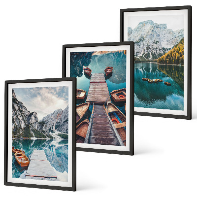 Set di 3 quadri Lago, ponti, montagne