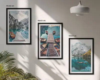 Set di 3 quadri con lago, ponti e montagne