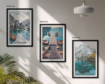 Set di 3 quadri Lago, ponti, montagne