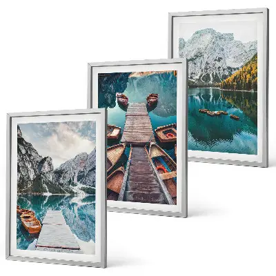 Set di 3 quadri con lago, ponti e montagne