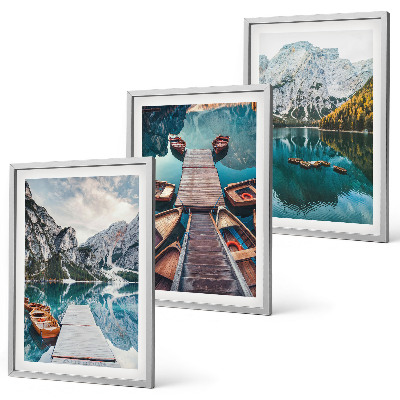 Set di 3 quadri Lago, ponti, montagne