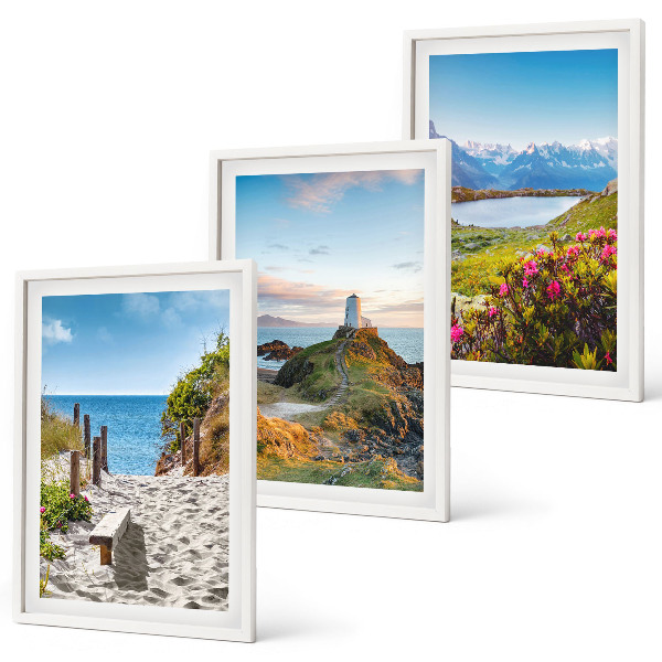 Set di quadri incorniciati Spiaggia, faro, montagne, fiori