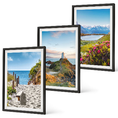 Set di quadri incorniciati Spiaggia, faro, montagne, fiori