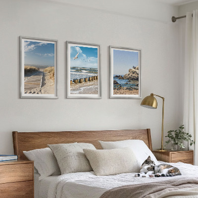 Set di 3 quadri Spiaggia sentiero in legno scogliere