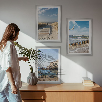 Set di 3 quadri Spiaggia sentiero in legno scogliere