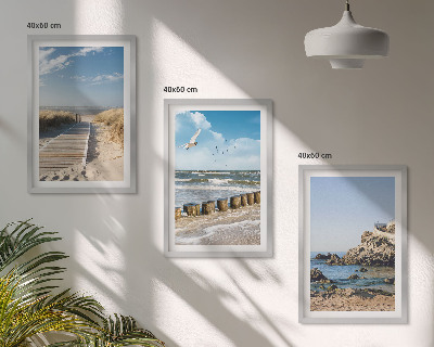 Set di 3 quadri Spiaggia sentiero in legno scogliere