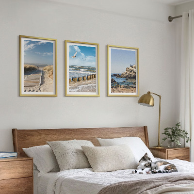 Set di 3 quadri Spiaggia sentiero in legno scogliere