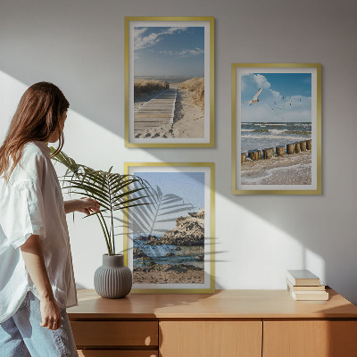 Set di 3 quadri Spiaggia sentiero in legno scogliere