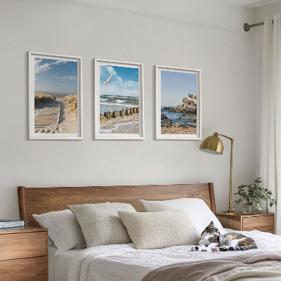 Set di 3 quadri Spiaggia sentiero in legno scogliere