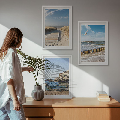 Set di 3 quadri Spiaggia sentiero in legno scogliere