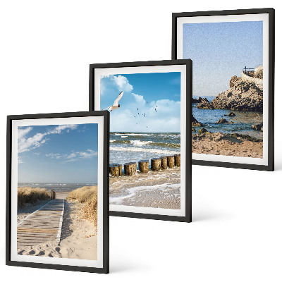 Set di 3 quadri Spiaggia sentiero in legno scogliere