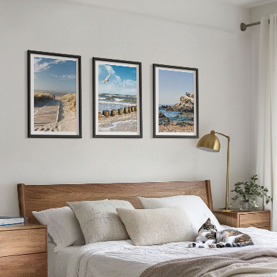 Set di 3 quadri Spiaggia sentiero in legno scogliere