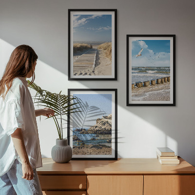 Set di 3 quadri Spiaggia sentiero in legno scogliere