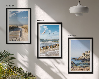 Set di 3 quadri Spiaggia sentiero in legno scogliere