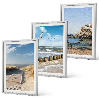Set di 3 quadri con stampa di spiaggia e sentiero in legno tra le scogliere