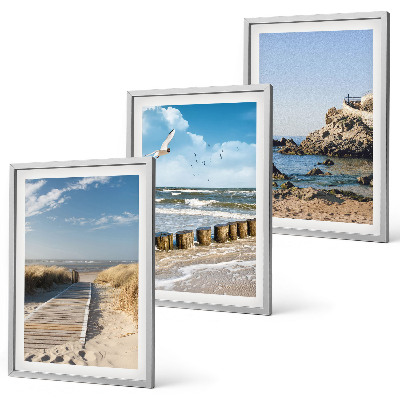 Set di 3 quadri Spiaggia sentiero in legno scogliere