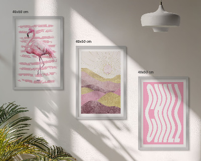 Set di 3 quadri paesaggio dai colori pastello con fenicotteri rosa