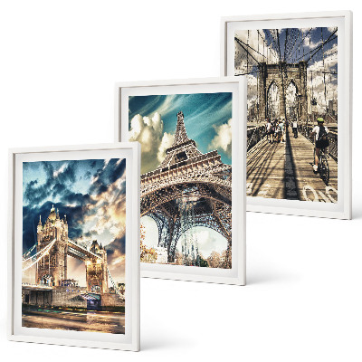 Set di 3 quadri Ponti, torri, città europee