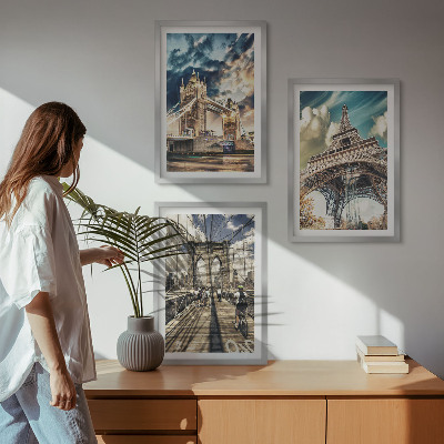Set di 3 quadri Ponti, torri, città europee