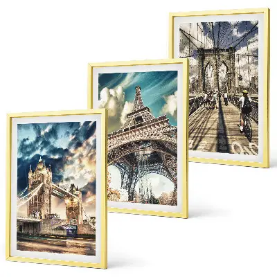 Set di 3 quadri con ponti, torri e città europee