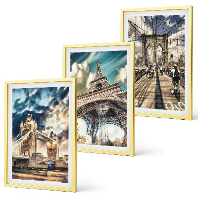 Set di 3 quadri Ponti, torri, città europee